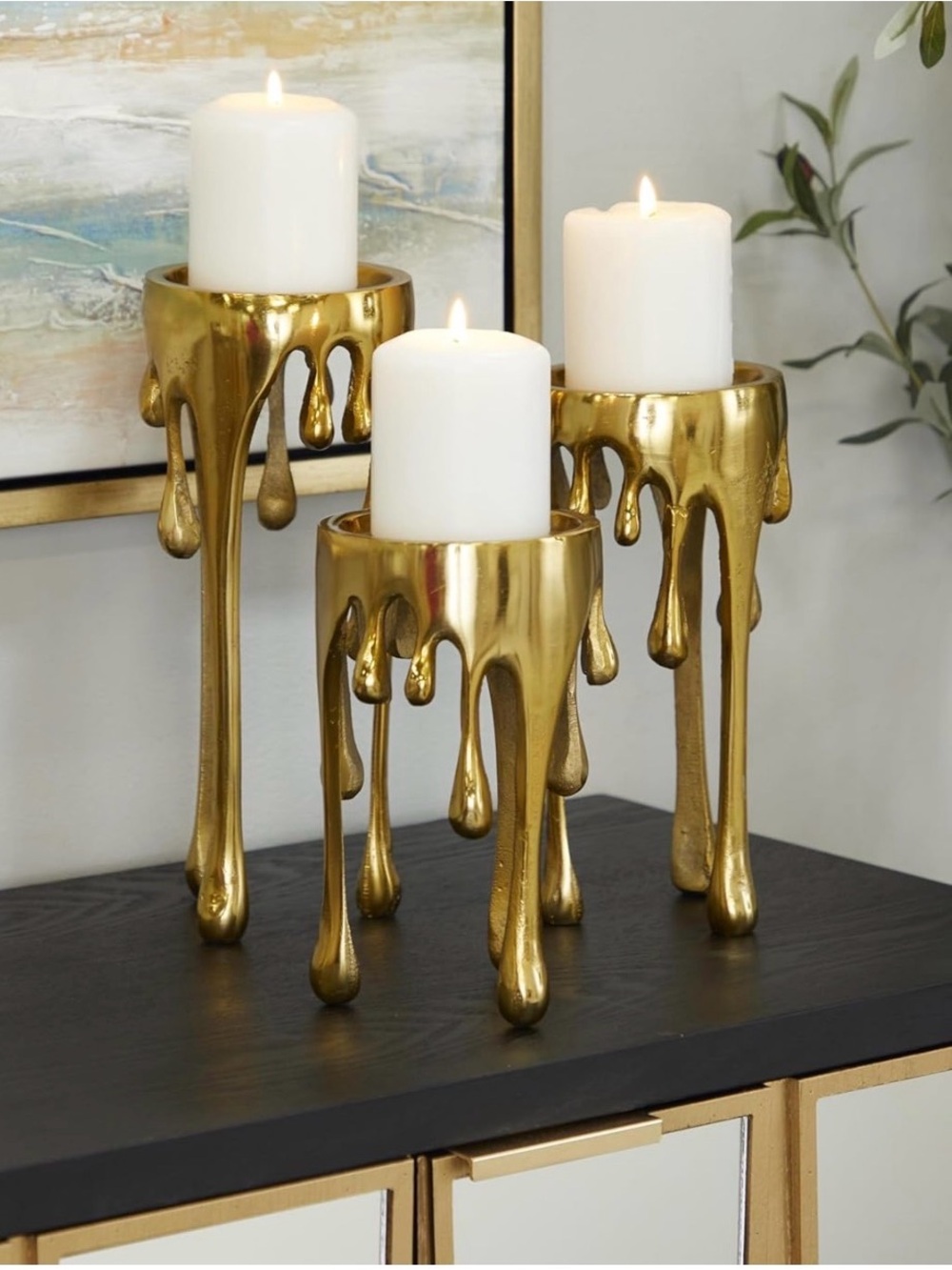 Gold Drip Pillar Candle Holders - Set of 3